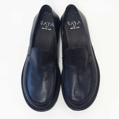SAYA（サヤ）51316ブラック本革プラット製法ローファーフラットクレープソール丸トゥ「靴」
