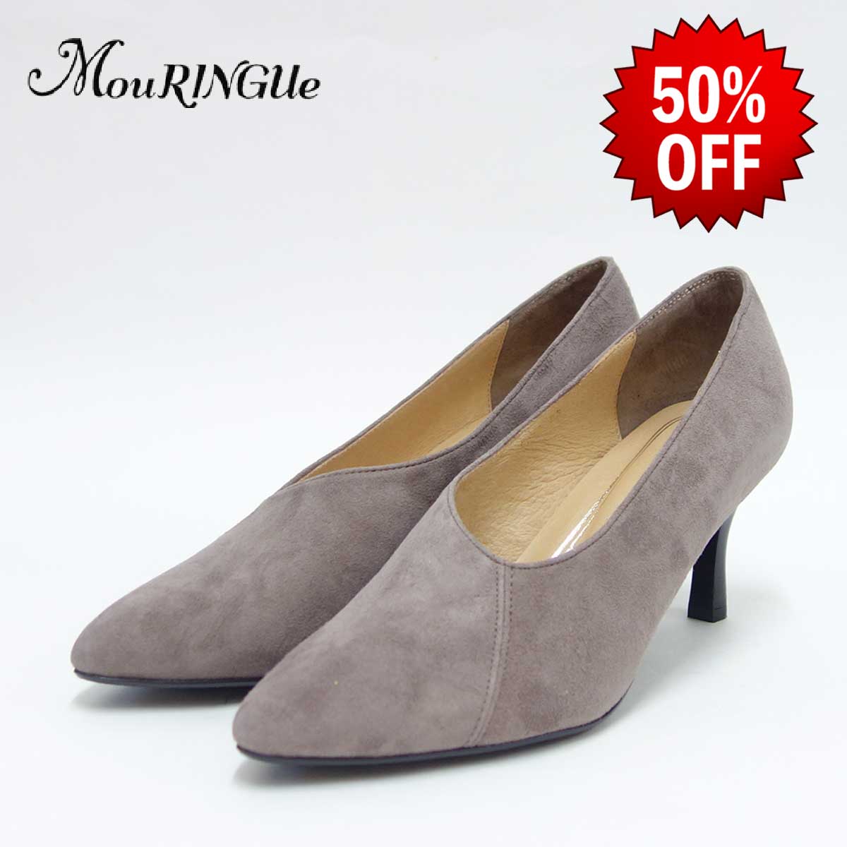 【SALE 50%OFF】 MouRINGUe ムラング Coeur 519002 オークスエード （6.5cmヒール） ポインテッドトゥパンプス（日本製） 「靴」