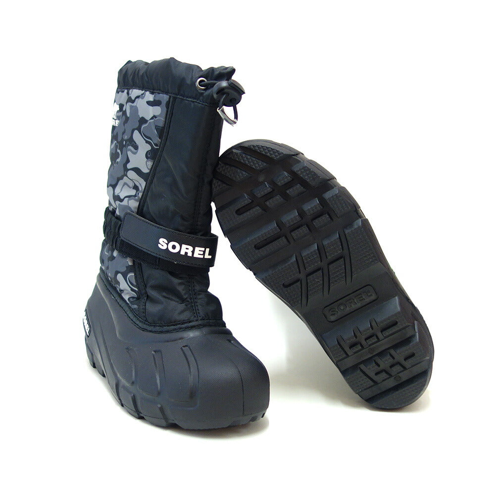 ソレル SOREL NY 5195（キッズ）ユースフルーリープリント：ブラック / QUARRY (012) 防水 ハーフブーツ ジュニアブーツ  スノーブーツ「靴」