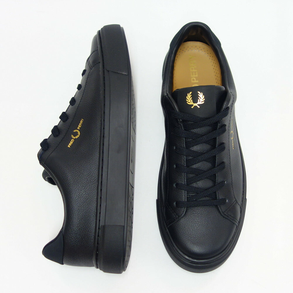 フレッドペリー FRED PERRY  B5311 102（ユニセックス）B71 Tumbled Leather カラー：ブラック レザースニーカー  クラシックデザイン 「靴」