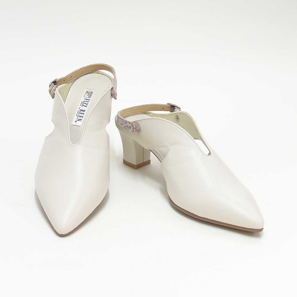 フィズリーンFIZZREEN5504アイボリー（ミュール）きれいに見えるEEEのバックストラップ（日本製）コンフォートカジュアル3E5cmヒール「靴」