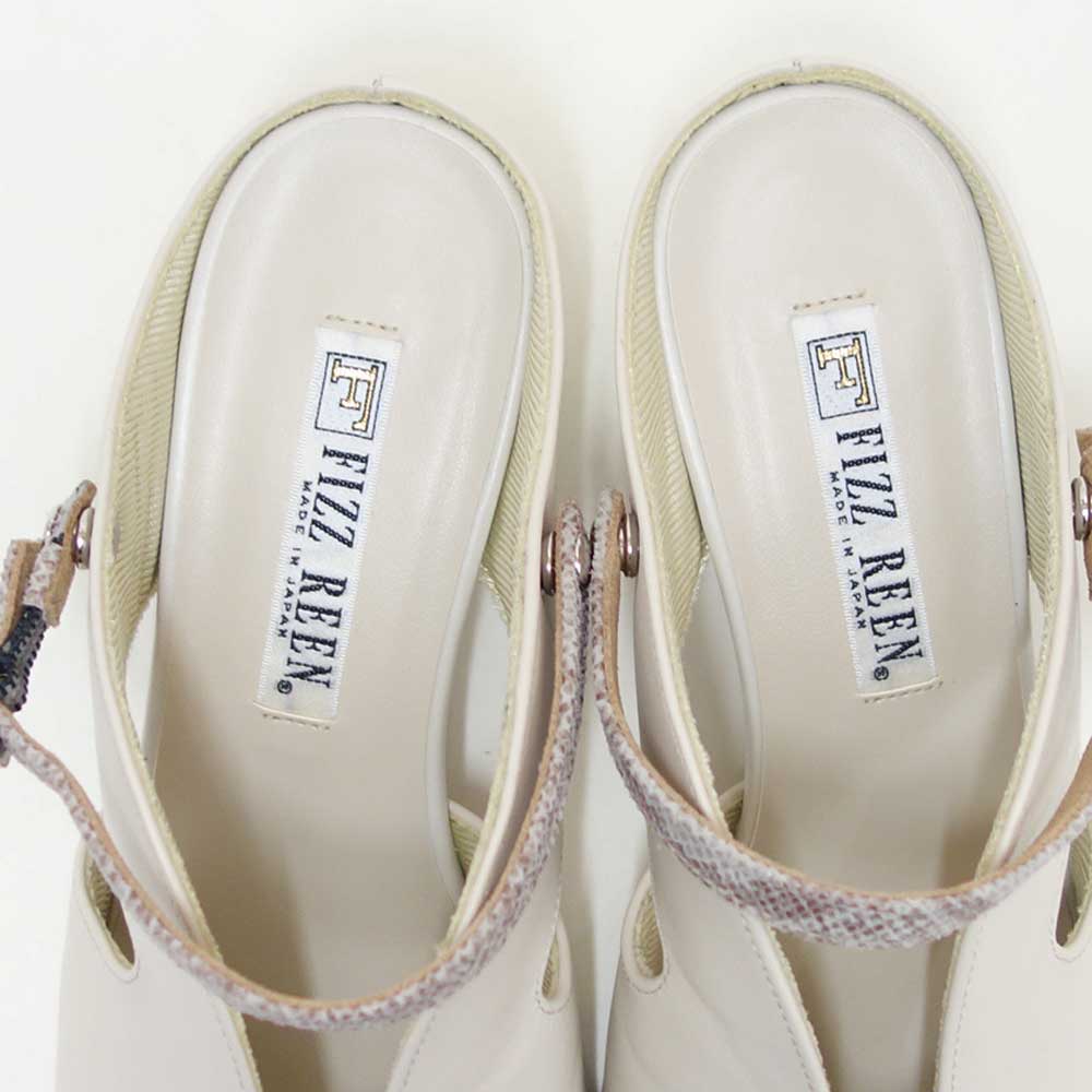 フィズリーンFIZZREEN5504アイボリー（ミュール）きれいに見えるEEEのバックストラップ（日本製）コンフォートカジュアル3E5cmヒール「靴」