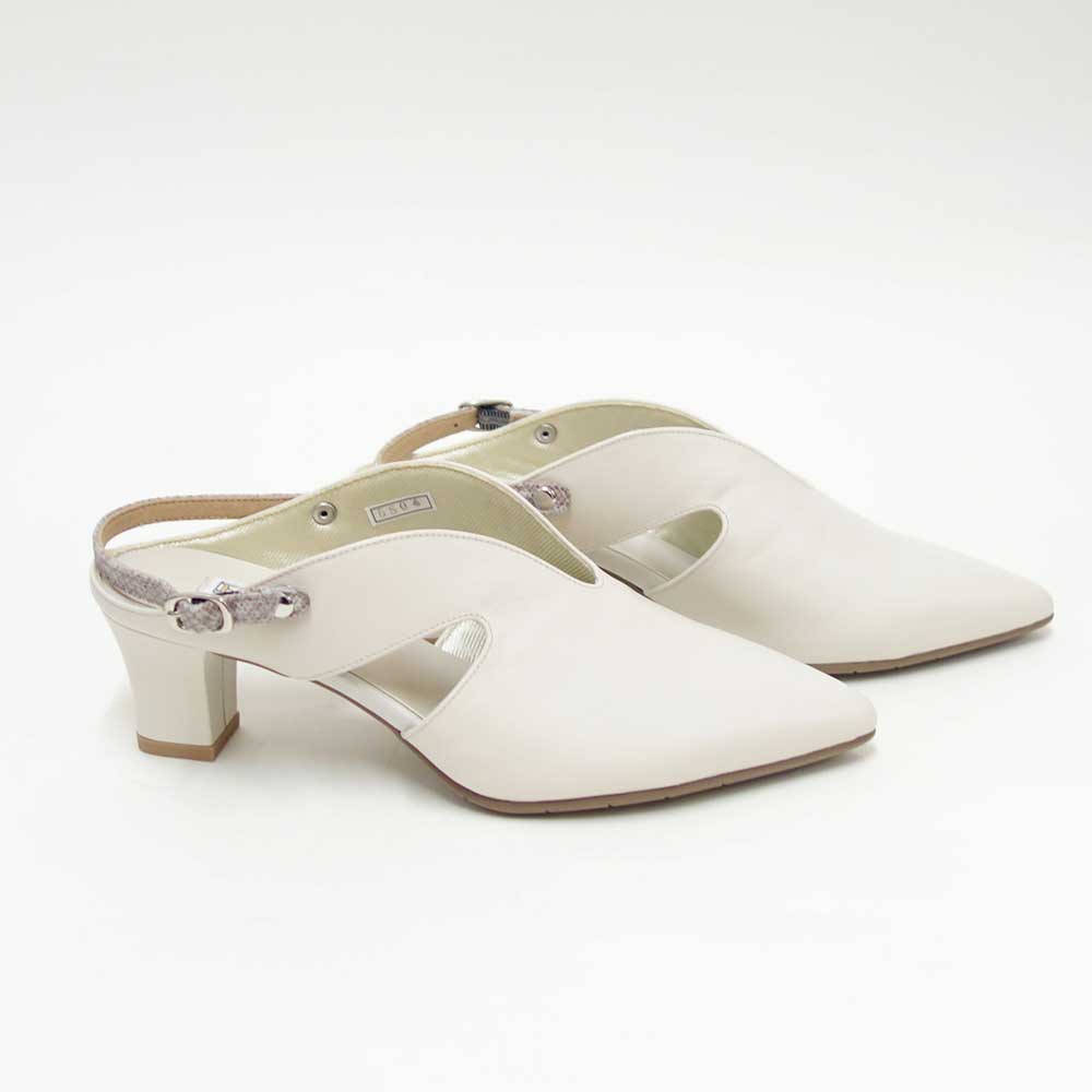 フィズリーンFIZZREEN5504アイボリー（ミュール）きれいに見えるEEEのバックストラップ（日本製）コンフォートカジュアル3E5cmヒール「靴」