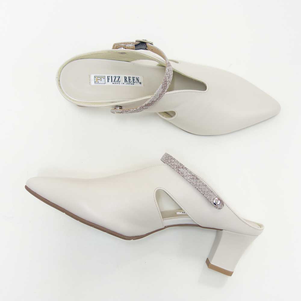 フィズリーンFIZZREEN5504アイボリー（ミュール）きれいに見えるEEEのバックストラップ（日本製）コンフォートカジュアル3E5cmヒール「靴」