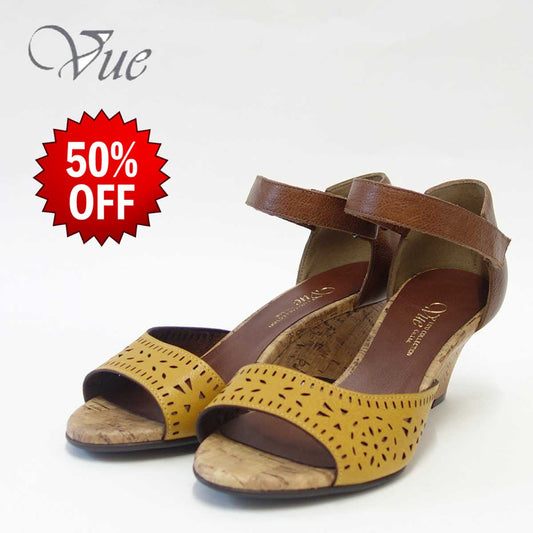 【SALE 50%OFF】 Vue ビュー EIZO Collection 55571 イエロー／ブラウン オープントゥ ウェッジシューズ 「靴」