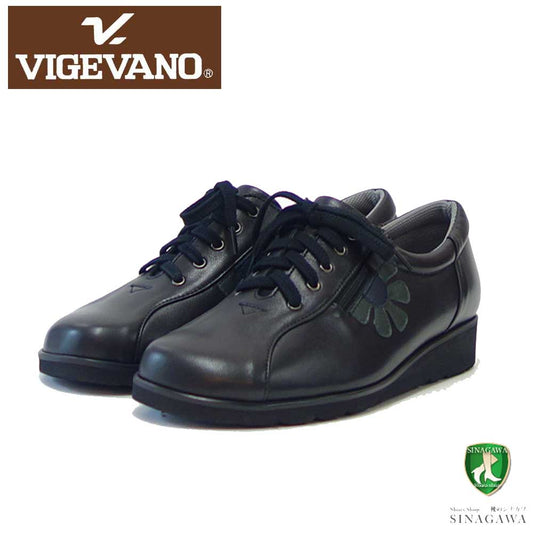 VIGEVANO ビジェバノ 577 ブラック（日本製）ゆったり5E レースアップシューズ フラット ファスナー付き「靴」