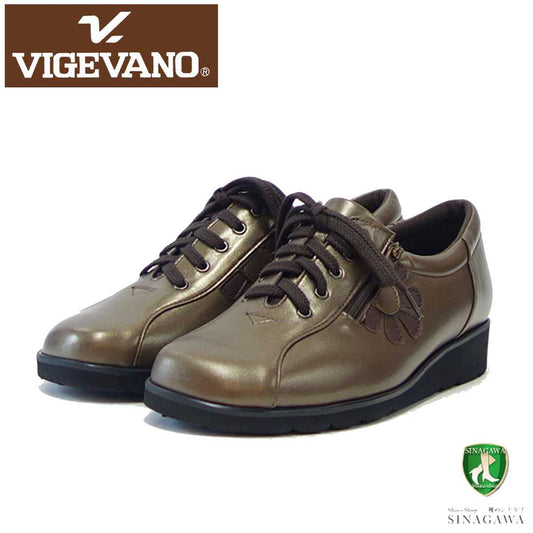 VIGEVANO ビジェバノ 577 ブロンズ（日本製）ゆったり5E レースアップシューズ フラット ファスナー付き「靴」