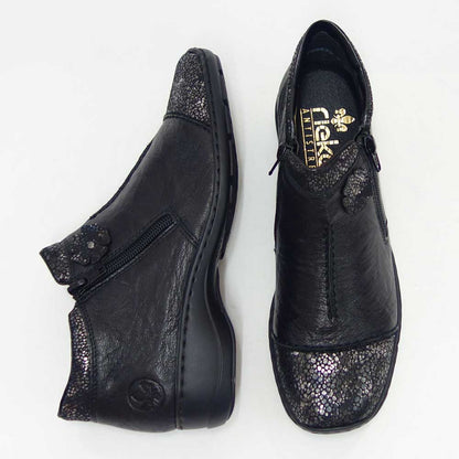 【SALE 30%OFF】 rieker リーカー 58388-01 ブラック （レディース）天然皮革 クッション性の良いお洒落ブーティ アンクルブーツ  「靴」