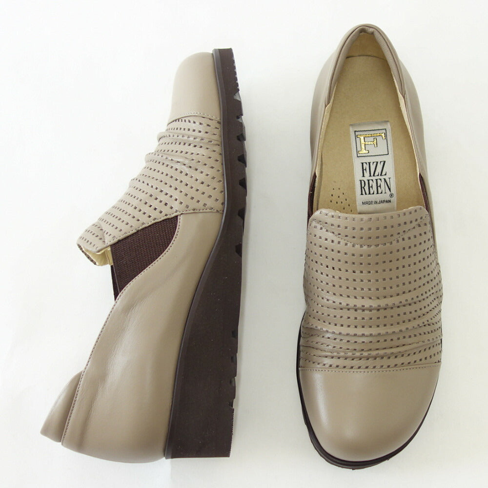 【SALE 40%OFF】 フィズリーン FIZZ REEN  6321 チャコールグレー（レディース） ゆったりEEE幅 ウェッジヒール 3.5cm ラウンドトゥ  甲深 スリッポン（日本製）「靴」
