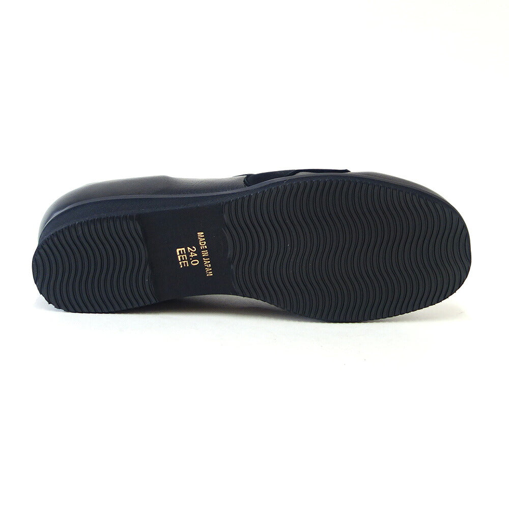 ジェイエスハートレーベルJSHeartlavel48-643ブラック（レディース）日本製3E本革フラワーモチーフスリッポンシューズ軽量コンフォート「靴」
