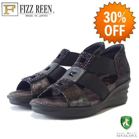 【SALE 30%OFF】 フィズリーン FIZZ REEN  6847 ブラック（レディースサンダル） 天然皮革 ウェッジサンダル EEEのオープントゥシューズ（日本製） コンフォート カジュアル 3E「靴」