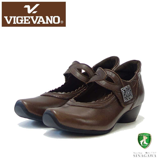 VIGEVANO ビジェバノ 7026 ダークブラウン（日本製）ゆったりEEEE ストラップパンプス コンフォートシューズ「靴」