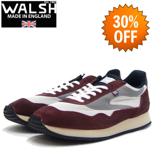 【SALE 30%OFF】 WALSH ウォルシュ ENC71018（ユニセックス） Ensign Classic カラー：ホワイト／バーガンディ／グレー（英国製）  スエード＆ナイロンのランニングスニーカー 「靴」