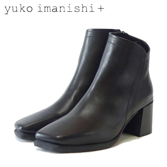 yuko imanishi ＋ ユーコ イマニシ＋ 737033 ブラック サイドジップブーツ  6.5cmヒール ショートブーツ  展開サイズ 23.5cm 24cm 24.5cm「靴」