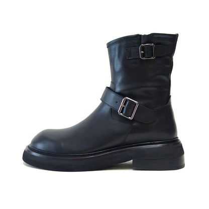 yuko imanishi ＋ ユーコ イマニシ＋ KANO 757049 ブラック サイドジップブーツ  5cmヒール エンジニア ショート ミドルブーツ ショート  「靴」