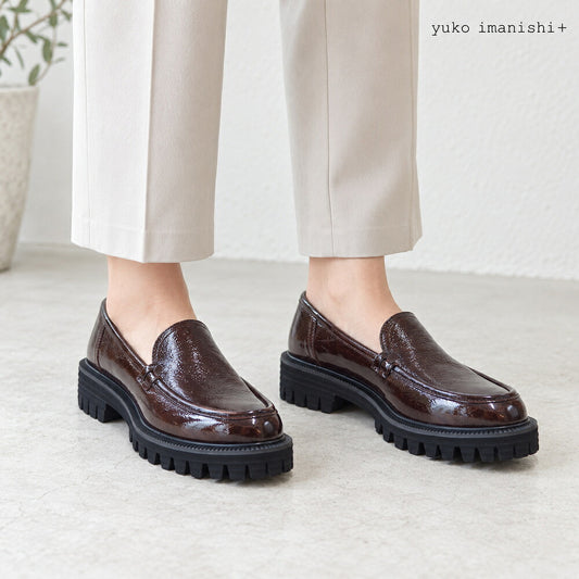 ユーコイマニシyukoimanishi+761015KOMACHIダークブラウンパテント4cmヒールローファースリッポンシューズ「靴」