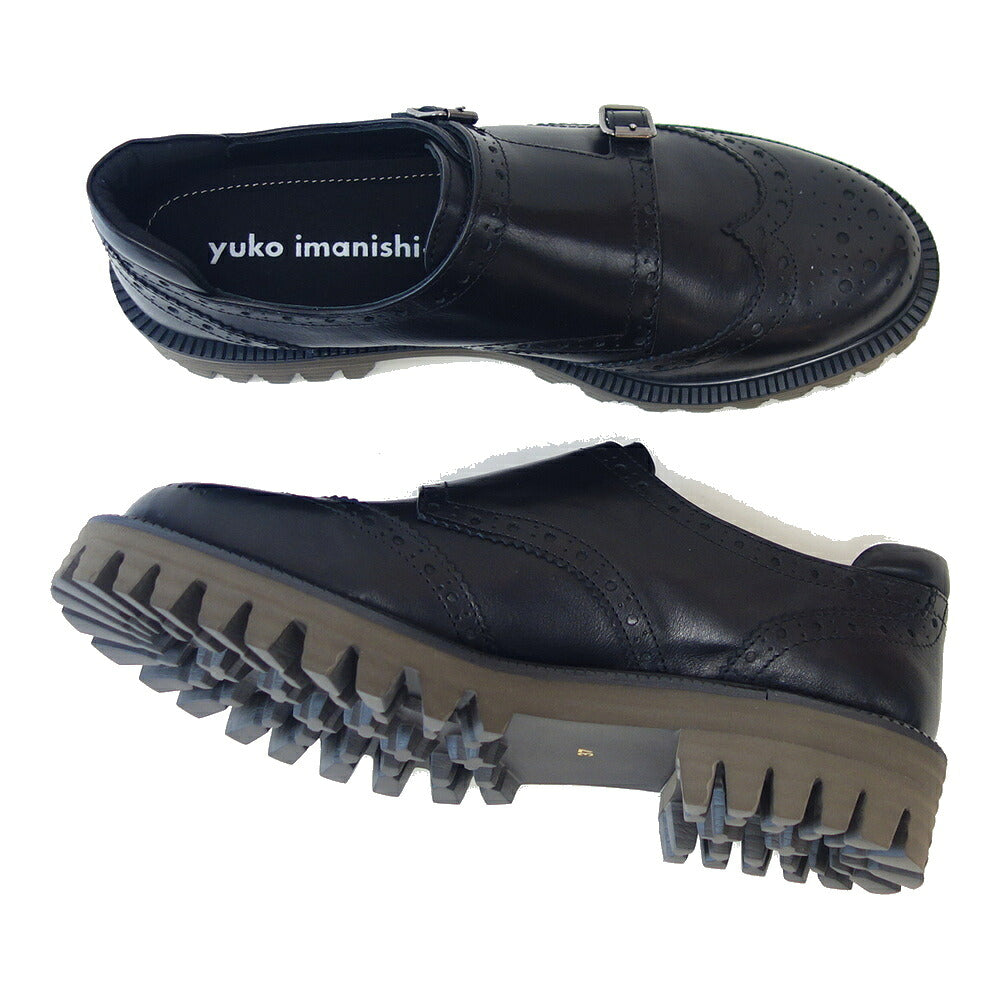 ユーコイマニシyukoimanishi+761016UTAブラック4cmヒールダブルモンクシューズ「靴」