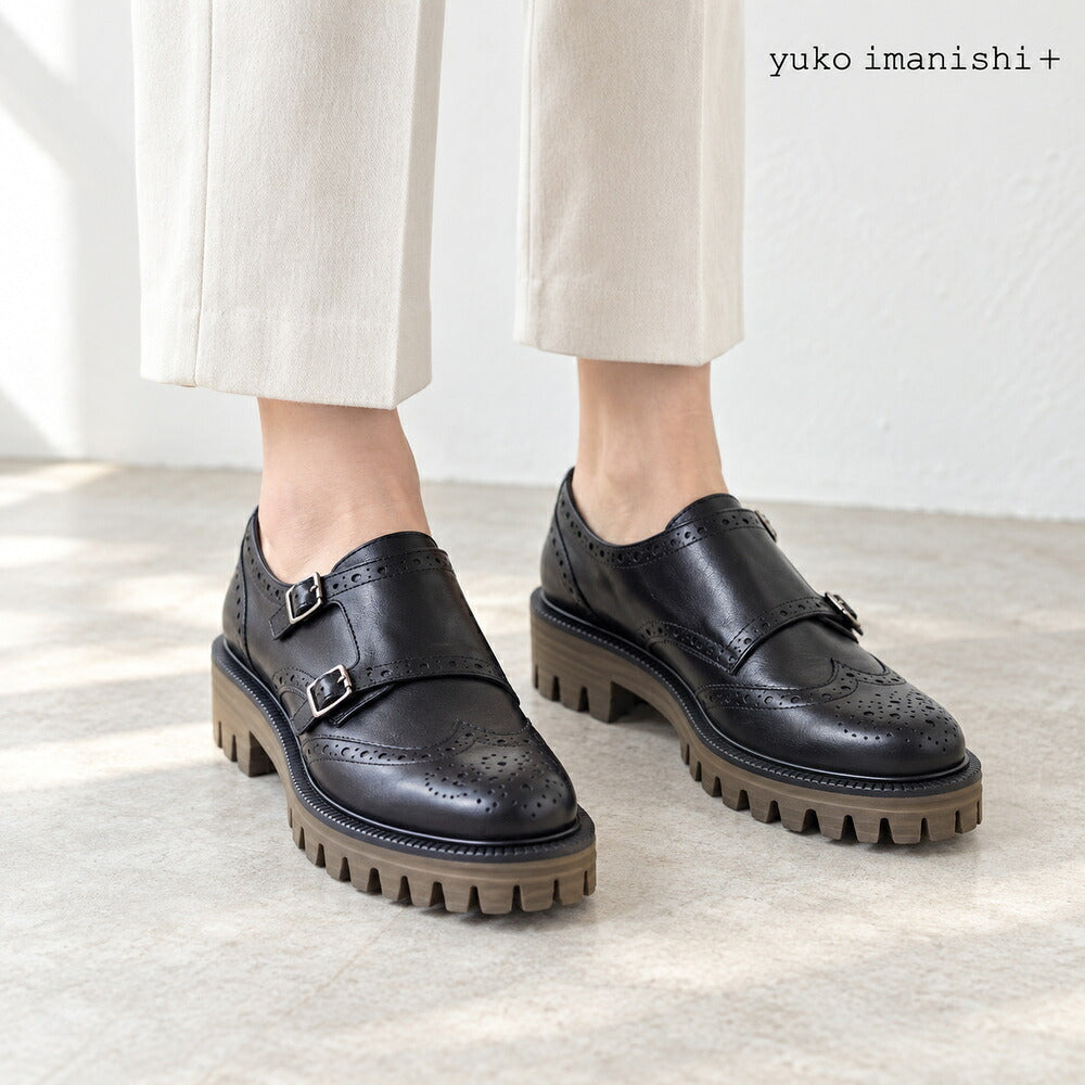 ユーコイマニシyukoimanishi+761016UTAブラック4cmヒールダブルモンクシューズ「靴」