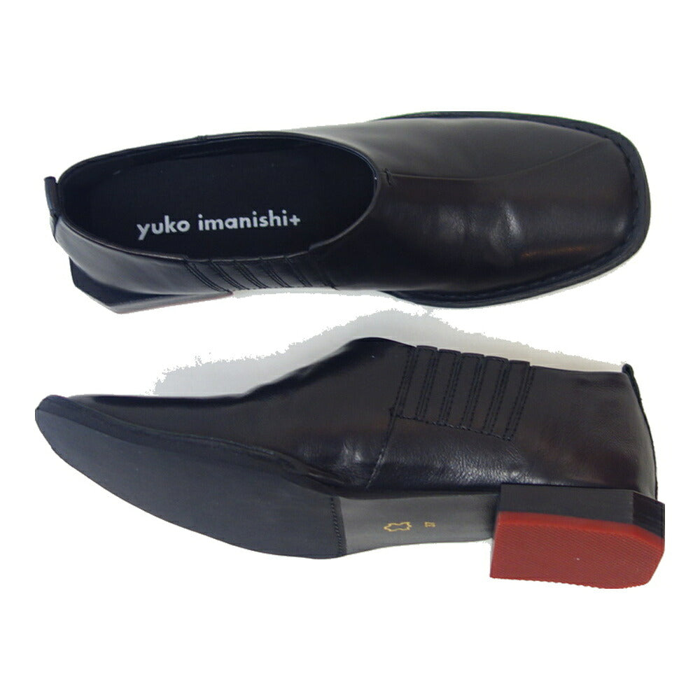 ユーコイマニシyukoimanishi+761019NUUブラックスクエアトゥカッターフラットスリッポンシューズ「靴」