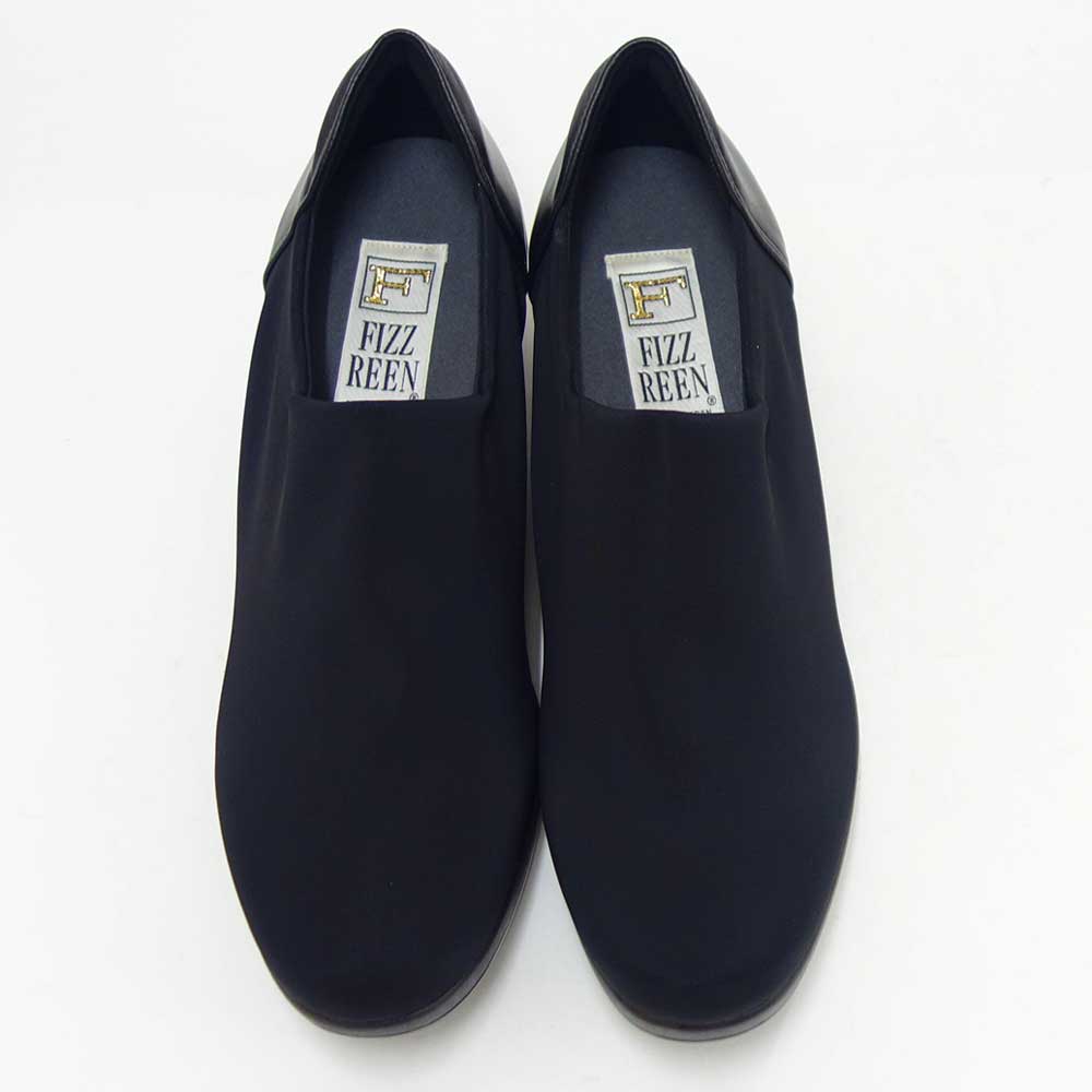 フィズリーンFIZZREEN804ブラック（レディース）ウェッジヒールストレッチ甲深パンプスEEE（日本製）撥水「靴」