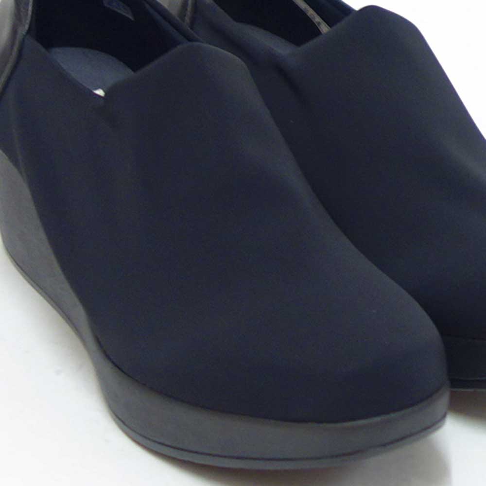 フィズリーンFIZZREEN804ブラック（レディース）ウェッジヒールストレッチ甲深パンプスEEE（日本製）撥水「靴」