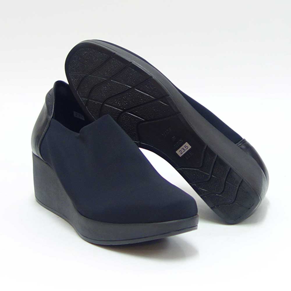 フィズリーンFIZZREEN804ブラック（レディース）ウェッジヒールストレッチ甲深パンプスEEE（日本製）撥水「靴」