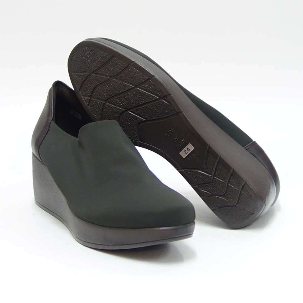 フィズリーンFIZZREEN804ダークブラウン（レディース）ウェッジヒールストレッチ甲深パンプスEEE（日本製）撥水「靴」