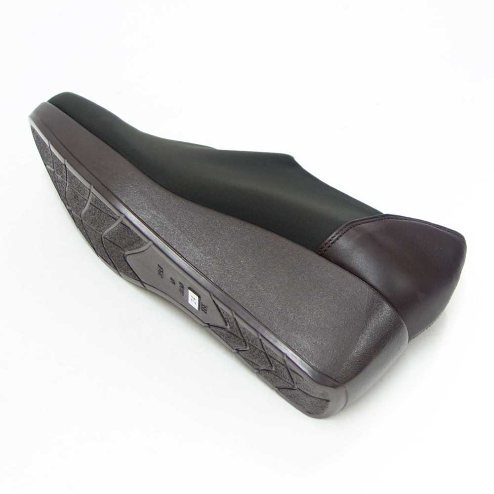 フィズリーンFIZZREEN804ダークブラウン（レディース）ウェッジヒールストレッチ甲深パンプスEEE（日本製）撥水「靴」