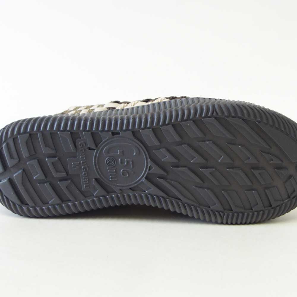 Gomu56ゴムゴム8068ダークブラウン／ベージュ（レディース）ゴムメッシュ甲深スリッポン中厚底フラットシューズ外反母趾水洗いOK「靴」