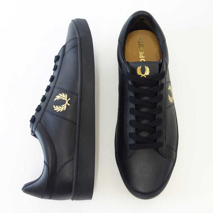 【SALE 30%OFF】 FRED PERRY フレッドペリー  B 8250 102（ユニセックス）SPENCER LEATHER （スペンサー レザー） カラー：BLACK/METALLIC GOLD 天然皮革のローカットスニーカー  「靴」