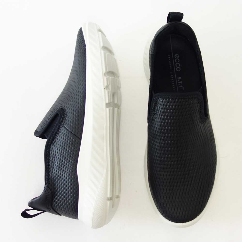 エコー ECCO ATH 1F WOMEN’S LEATHER SLIP ON SHOES ブラック 834923 51052 （レディース） 快適な履き心地のレザースニーカー  スリッポン ウォーキングシューズ 旅行「靴」