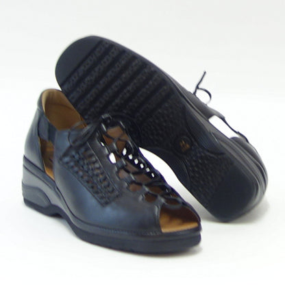 VIGEVANO ビジェバノ 9600 ブラック（日本製）ゆったりEEEE レースアップシューズ ウェッジヒール オープントゥシューズ「靴」