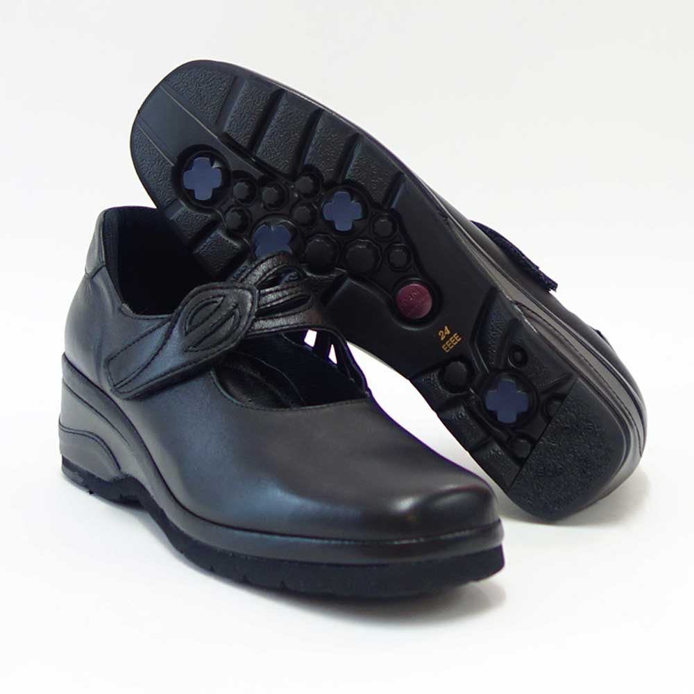 VIGEVANO ビジェバノ 9700 ブラック（日本製）ゆったりEEEE 甲ストラップ パンプス ウェッジヒール 「靴」