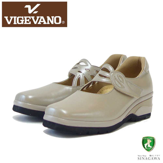 VIGEVANO ビジェバノ 9700 シャンパン（日本製）ゆったりEEEE 甲ストラップ パンプス ウェッジヒール 「靴」