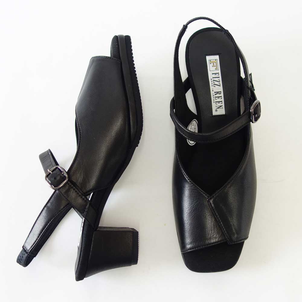 【SALE 20%OFF】 フィズリーン FIZZ REEN  9906 ブラック（レディースサンダル） きれいに見えるEEEのバックストラップ（日本製） コンフォート カジュアル 3E 5cmヒール「靴」