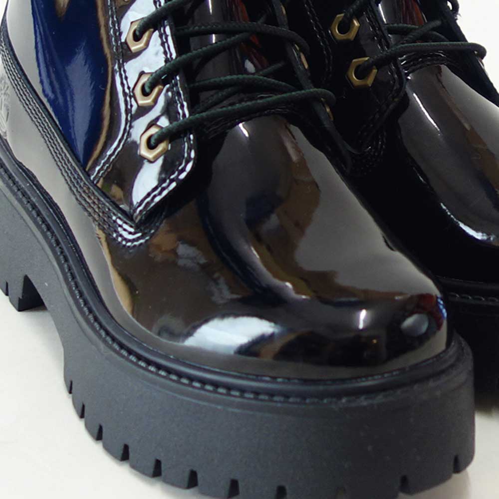 Timberlandティンバーランドa2ha9el6ストーンストリートミッドレースアップウォータープルーフブーツレディース（ブラックパテント）エナメルレザー「靴」