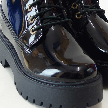 Timberlandティンバーランドa2ha9el6ストーンストリートミッドレースアップウォータープルーフブーツレディース（ブラックパテント）エナメルレザー「靴」
