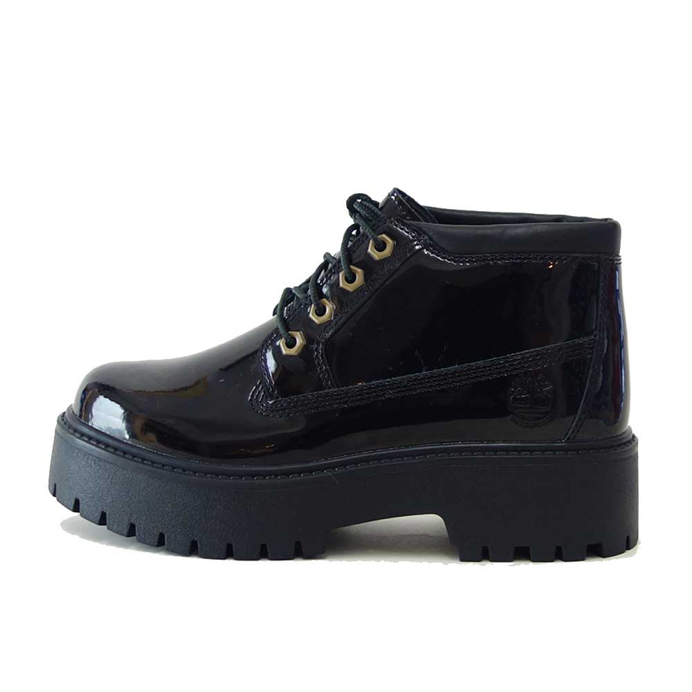 Timberlandティンバーランドa2ha9el6ストーンストリートミッドレースアップウォータープルーフブーツレディース（ブラックパテント）エナメルレザー「靴」