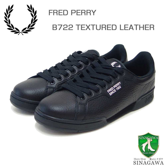 FREDPERRYフレッドペリーB1315220（ユニセックス）B722TEXTUREDLEATHER/SNCE1952カラー：BLACK天然皮革のローカットスニーカー「靴」