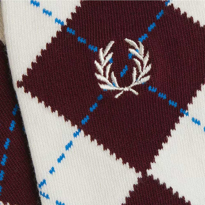 FREDPERRYフレッドペリーJacquardArgyleSocksC1152Z63OXBLOOD/ECRU/COURTBLUEアーガイルチェックソックス（ポルトガル製）