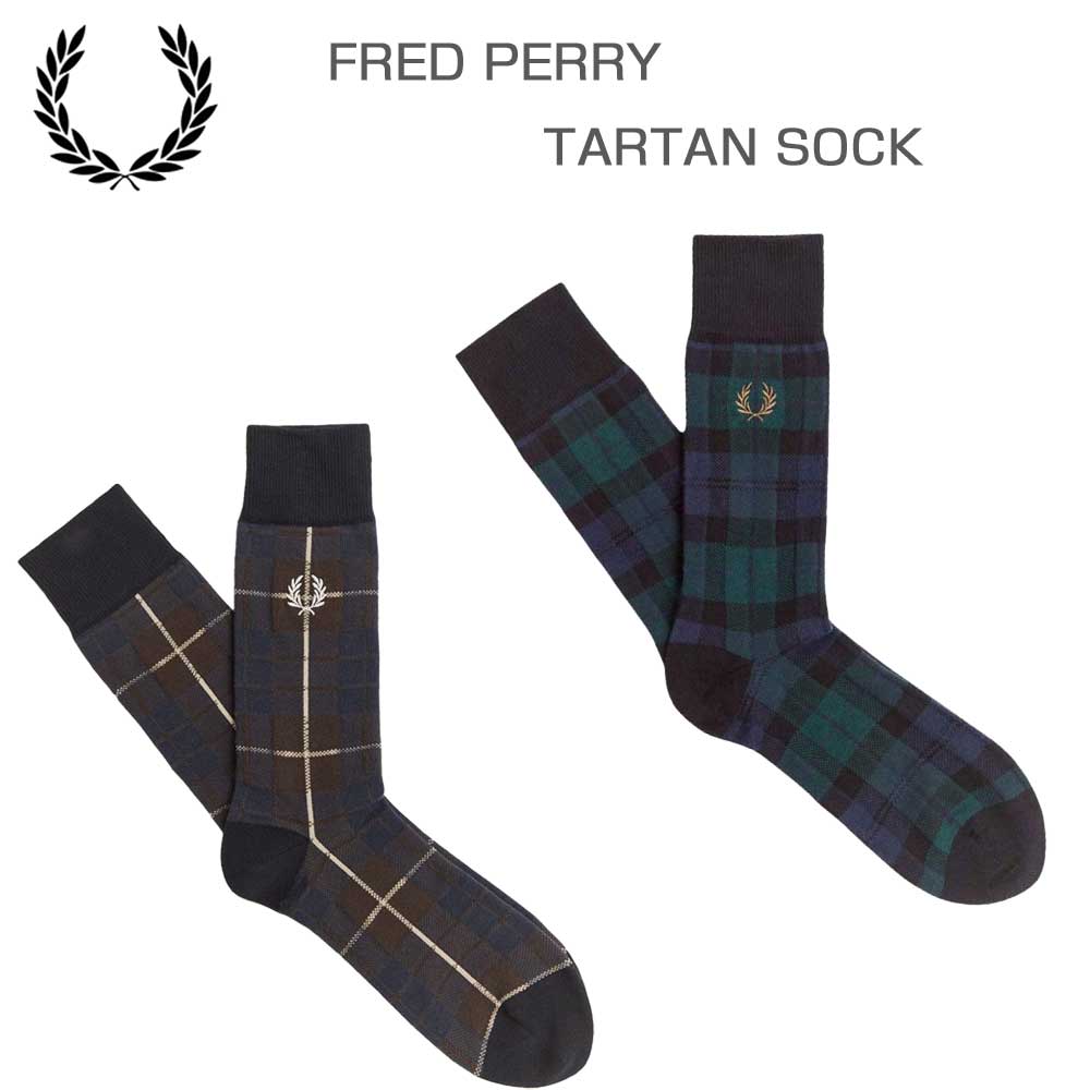 FREDPERRYフレッドペリーTARTANSOCKC1155（カラー：37Aブラックウォッチタータン:Q21BURNTTOBACCO）タータンチェックソックス（ポルトガル製）靴下