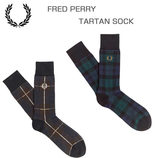 FREDPERRYフレッドペリーTARTANSOCKC1155（カラー：37Aブラックウォッチタータン:Q21BURNTTOBACCO）タータンチェックソックス（ポルトガル製）靴下