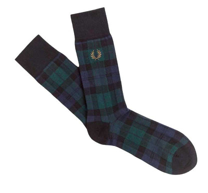 FREDPERRYフレッドペリーTARTANSOCKC1155（カラー：37Aブラックウォッチタータン:Q21BURNTTOBACCO）タータンチェックソックス（ポルトガル製）靴下
