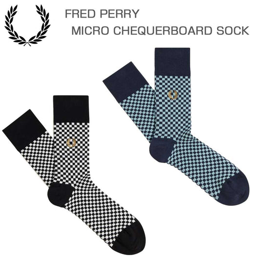FREDPERRYフレッドペリーMicroChequerboardSocksC2148（カラー：220BLACK・738DARKAIRFORCE）チェッカーボード柄ソックス（ポルトガル製）