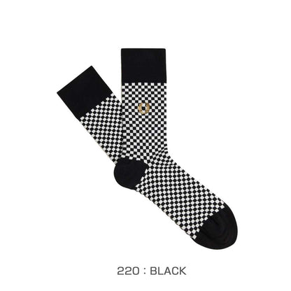 FRED PERRY フレッドペリー Micro Chequerboard Socks C2148 （カラー：220 BLACK ・738 DARK AIRFORCE） チェッカーボード柄 ソックス（ポルトガル製）