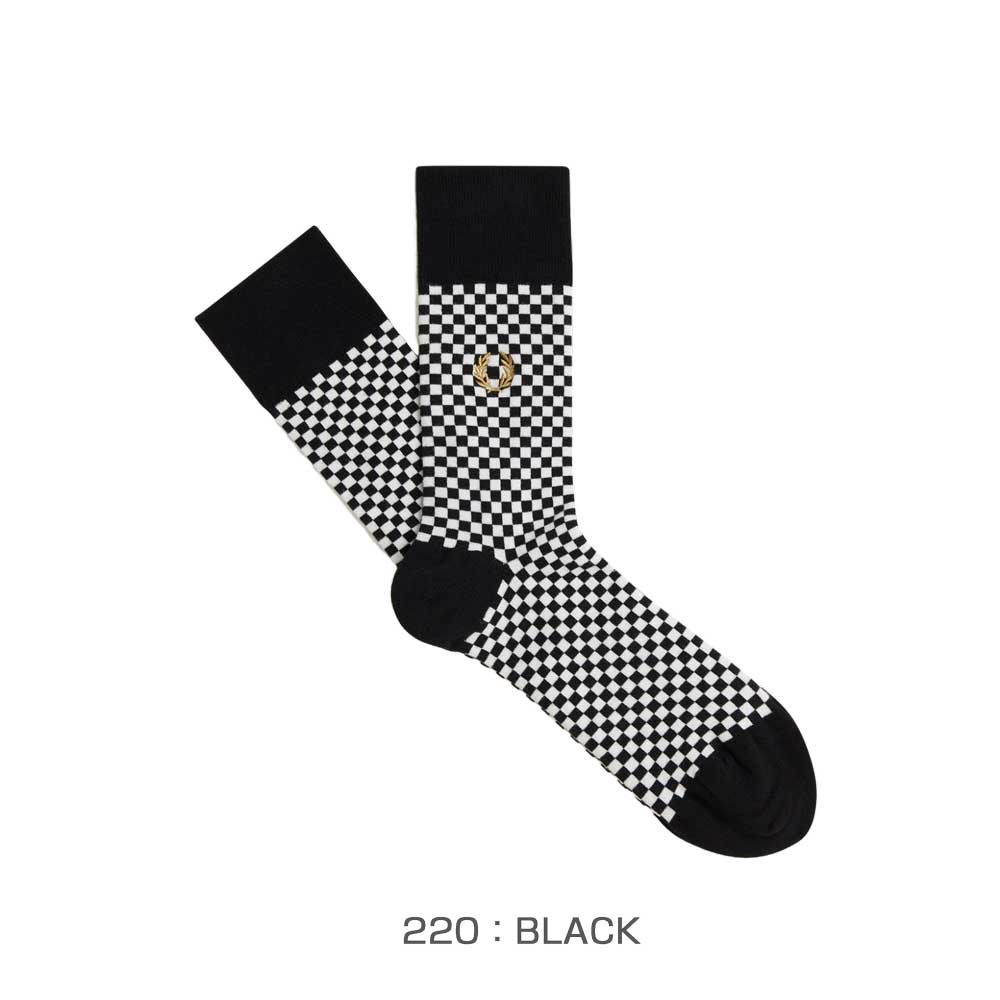 FREDPERRYフレッドペリーMicroChequerboardSocksC2148（カラー：220BLACK・738DARKAIRFORCE）チェッカーボード柄ソックス（ポルトガル製）