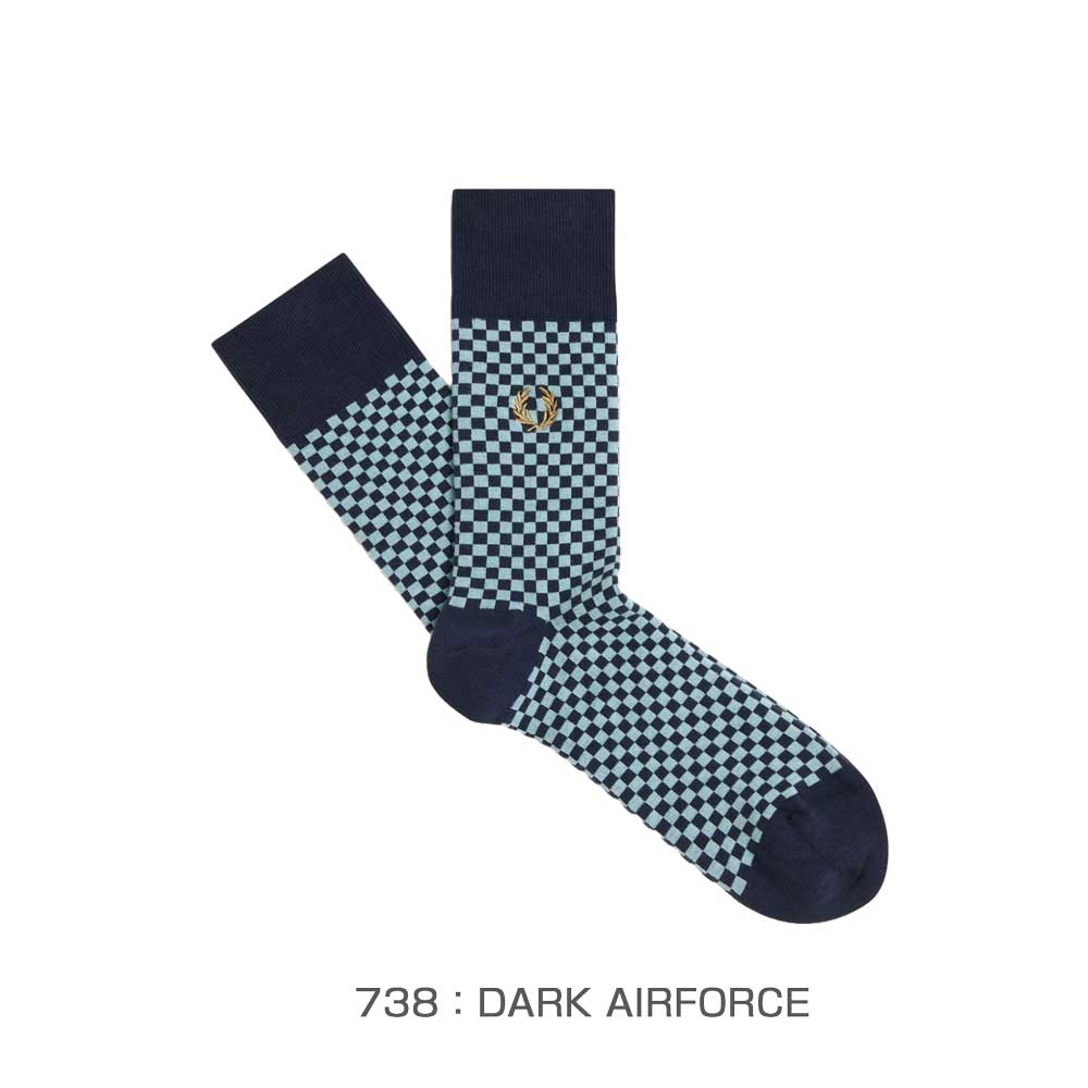 FREDPERRYフレッドペリーMicroChequerboardSocksC2148（カラー：220BLACK・738DARKAIRFORCE）チェッカーボード柄ソックス（ポルトガル製）