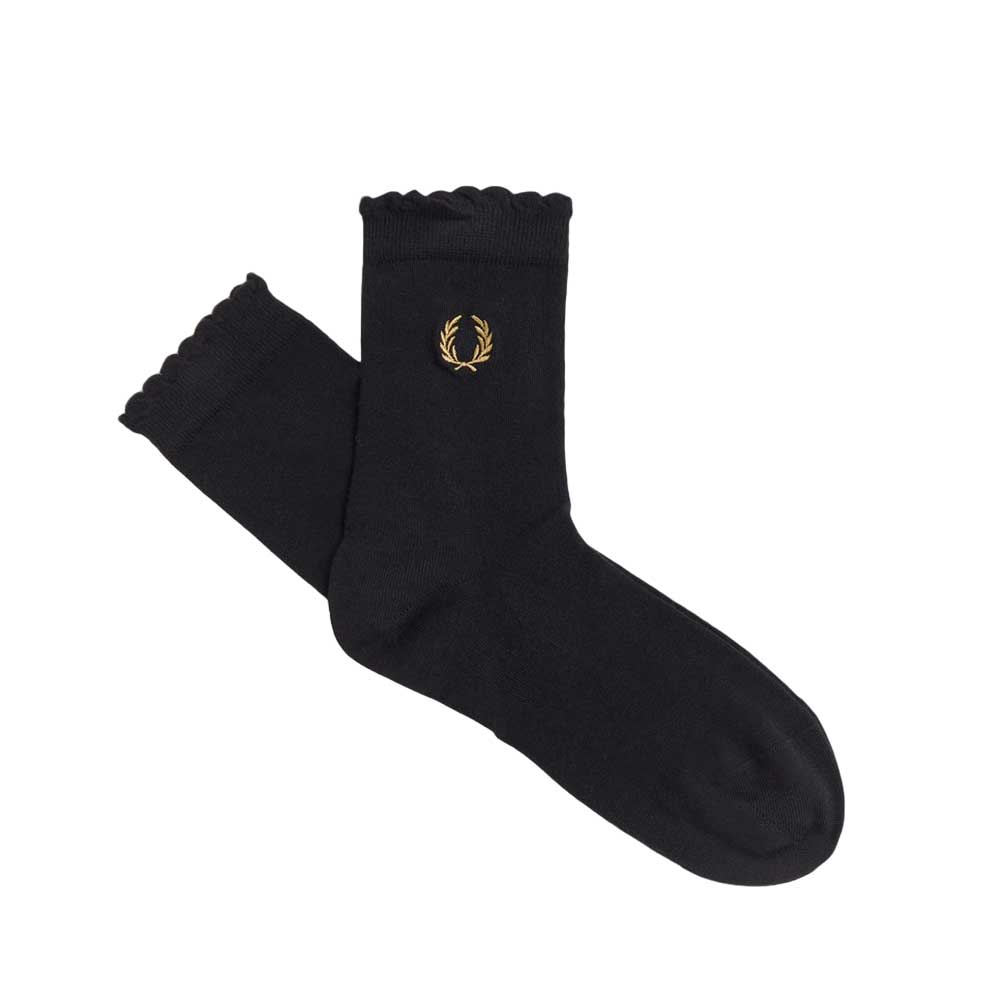 FRED PERRY フレッドペリー Amy Lettuce Edge Sock C2153 （カラー：102 BLACK ） クルーネック ソックス（ポルトガル製）