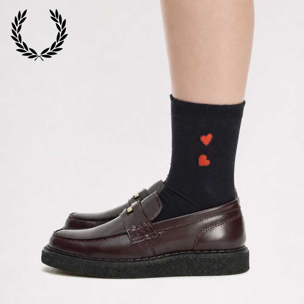 FREDPERRYフレッドペリーAmyLettuceEdgeSockC2153（カラー：102BLACK）クルーネックソックス（ポルトガル製）