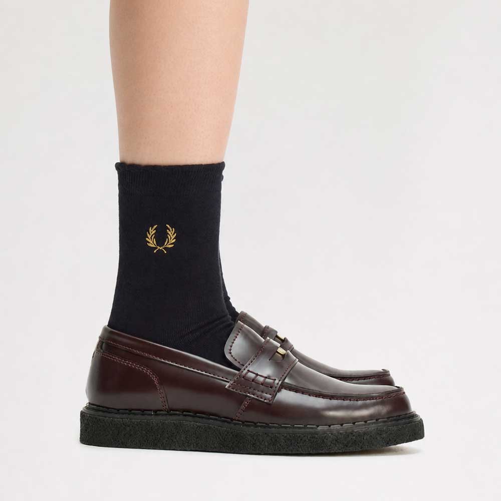 FREDPERRYフレッドペリーAmyLettuceEdgeSockC2153（カラー：102BLACK）クルーネックソックス（ポルトガル製）
